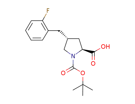 Molecular Structure of 959579-52-3 ((2S,4R)-1-(tert-butoxycarbonyl)-4-(2-fluorobenzyl)pyrrolidine-2-carboxylic acid)