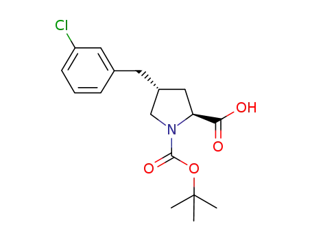 Molecular Structure of 959576-36-4 ((2S,4R)-1-(tert-butoxycarbonyl)-4-(3-chlorobenzyl)pyrrolidine-2-carboxylic acid)