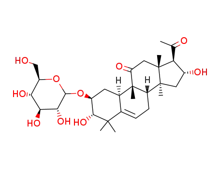 Molecular Structure of 128397-08-0 (19-Norpregn-5-ene-11,20-dione,3-(b-D-glucopyranosyloxy)-2,16-dihydroxy-4,4,9,14-tetramethyl-,(2b,3a,9b,10a,16a)- (9CI))