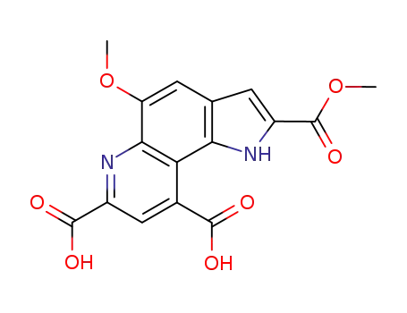Molecular Structure of 116451-29-7 (1H-Pyrrolo[2,3-f]quinoline-2,7,9-tricarboxylic acid, 5-methoxy-, 2-methyl
ester)