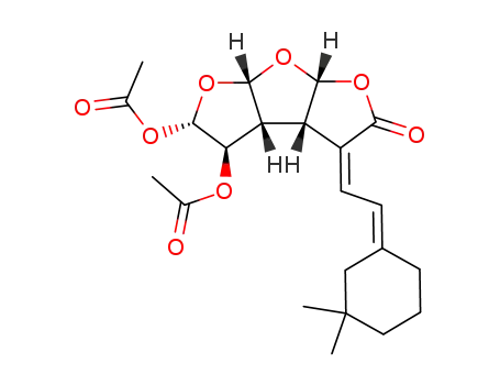 Molecular Structure of 96313-95-0 ([3aS,3Z,(+)]-4β,5α-Bis(acetyloxy)-3-[2-[(Z)-3,3-dimethylcyclohexylidene]ethylidene]-3aβ,3bβ,4,5,6aβ,7aβ-hexahydrodifuro[2,3-b:3',2'-d]furan-2(3H)-one)