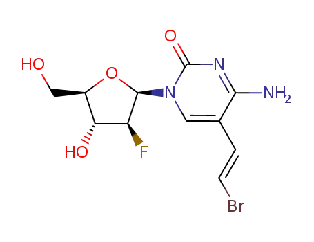 Molecular Structure of 95740-14-0 (4-amino-5-[(E)-2-bromoethenyl]-1-(2-deoxy-2-fluoro-beta-D-arabinofuranosyl)pyrimidin-2(1H)-one)