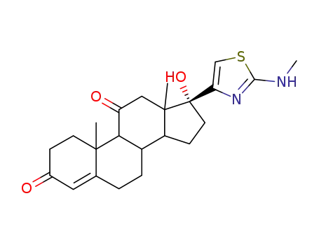 Molecular Structure of 96262-20-3 ((17alpha)-17-hydroxy-17-[2-(methylamino)-1,3-thiazol-4-yl]androst-4-ene-3,11-dione)