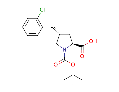 Molecular Structure of 959581-51-2 ((2S,4R)-1-(tert-butoxycarbonyl)-4-(2-chlorobenzyl)pyrrolidine-2-carboxylic acid)