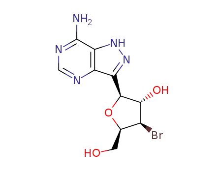 Molecular Structure of 40627-36-9 ((1<i>S</i>)-1-(7-amino-1<sup>(2)</sup><i>H</i>-pyrazolo[4,3-<i>d</i>]pyrimidin-3-yl)-3-bromo-<i>D</i>-1,4-anhydro-3-deoxy-xylitol)