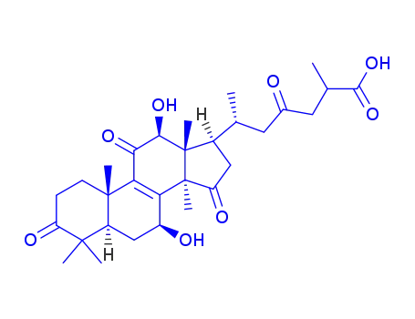 Molecular Structure of 97653-94-6 ((+)-7β,12β-Dihydroxy-3,11,15,23-tetraoxolanosta-8-ene-26-oic acid)