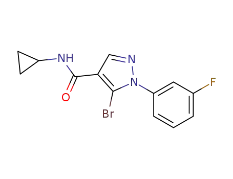 Molecular Structure of 98533-95-0 (5-bromo-N-cyclopropyl-1-(3-fluorophenyl)-1H-pyrazole-4-carboxamide)