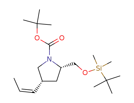 Molecular Structure of 827342-82-5 (1-Pyrrolidinecarboxylic acid,
2-[[[(1,1-dimethylethyl)dimethylsilyl]oxy]methyl]-4-(1Z)-1-propenyl-,
1,1-dimethylethyl ester, (2S,4R)-)
