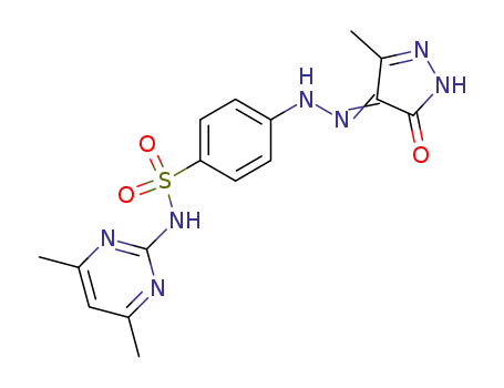 Molecular Structure of 98052-96-1 (N-(4,6-dimethyl-2-pyrimidinyl)-4-[2-(3-methyl-5-oxo-1,5-dihydro-4H-pyrazol-4-ylidene)hydrazino]benzenesulfonamide)