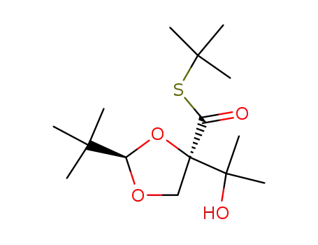 Molecular Structure of 98041-28-2 (1,3-Dioxolane-4-carbothioic acid, 2-(1,1-dimethylethyl)-4-(1-hydroxy-1 -methylethyl)-, S-(1,1-dimethylethyl) ester, (2R-trans)-)