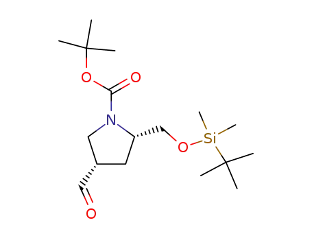 Molecular Structure of 827342-81-4 (1-Pyrrolidinecarboxylic acid,
2-[[[(1,1-dimethylethyl)dimethylsilyl]oxy]methyl]-4-formyl-,
1,1-dimethylethyl ester, (2S,4S)-)