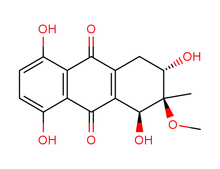 Molecular Structure of 98670-78-1 ((5S,6S,7S)-5,7,9,10-tetrahydroxy-6-methoxy-6-methyl-5,6,7,8-tetrahydroanthracene-1,4-dione)