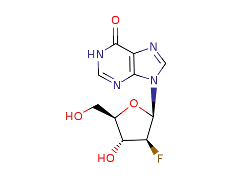 Molecular Structure of 98983-40-5 (9-(2-Deoxy-2-fluoro-beta-D-arabinofuranosyl)-1,9-dihydro-6H-purin-6-one)