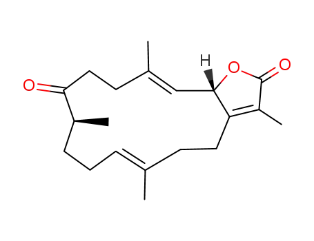 Molecular Structure of 99685-17-3 ((6E,10R,14E,15aR)-5,8,9,10,13,15a-Hexahydro-3,6,10,14-tetramethylcyclotetradeca[b]furan-2,11(4H,12H)-dione)