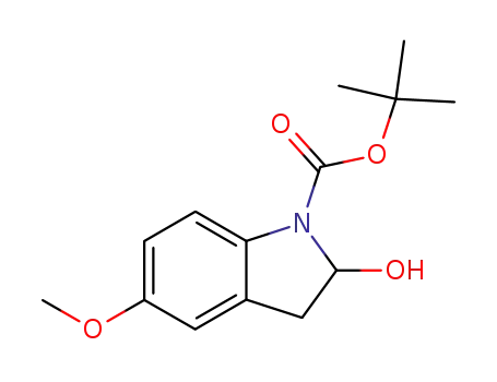Molecular Structure of 138344-11-3 (1H-Indole-1-carboxylic acid, 2,3-dihydro-2-hydroxy-5-methoxy-,
1,1-dimethylethyl ester)