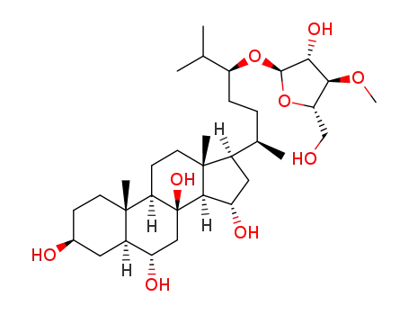 Molecular Structure of 100019-25-8 (Cholestane-3,6,8,15-tetrol,24-[(3-O-methyl-a-L-arabinofuranosyl)oxy]-,(3b,5a,6a,15a,24S)- (9CI))