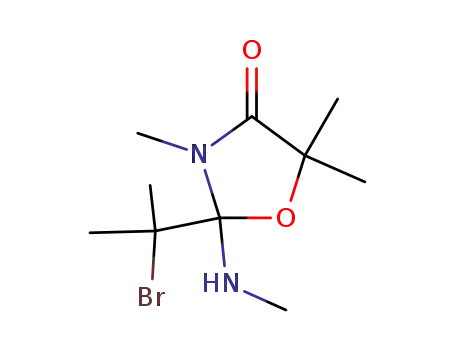Molecular Structure of 88876-33-9 (4-Oxazolidinone,
2-(1-bromo-1-methylethyl)-3,5,5-trimethyl-2-(methylamino)-)