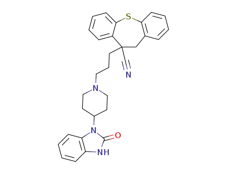 Molecular Structure of 99756-34-0 (10-{3-[4-(2-oxo-2,3-dihydro-1H-benzimidazol-1-yl)piperidin-1-yl]propyl}-10,11-dihydrodibenzo[b,f]thiepine-10-carbonitrile)