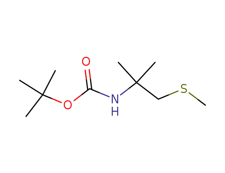 Molecular Structure of 947664-83-7 (TERT-BUTYL N-[2-METHYL-1-(METHYLSULFANYL)PROPAN-2-YL]CARBAMATE)