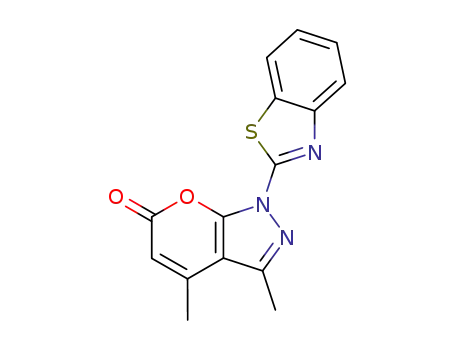 Molecular Structure of 106515-42-8 (1-(1,3-benzothiazol-2-yl)-3,4-dimethylpyrano[2,3-c]pyrazol-6(1H)-one)