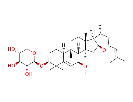 Molecular Structure of 101365-06-4 ((4R,7R,8xi,9alpha,16alpha)-16-hydroxy-7-methoxy-9,10,14-trimethyl-4,9-cyclo-9,10-secocholesta-5,24-dien-1-yl beta-D-xylopyranoside)