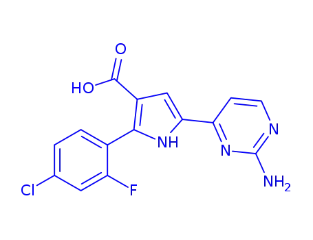 Molecular Structure of 951784-19-3 (1H-Pyrrole-3-carboxylic  acid,  5-(2-amino-4-pyrimidinyl)-2-(4-chloro-2-fluorophenyl)-)