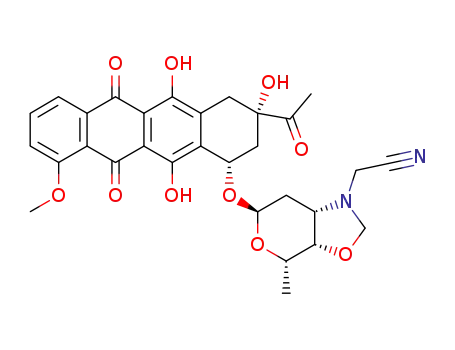 Molecular Structure of 103620-75-3 ([(3aS,4S,6R,7aS)-6-((1S,3S)-3-Acetyl-3,5,12-trihydroxy-10-methoxy-6,11-dioxo-1,2,3,4,6,11-hexahydro-naphthacen-1-yloxy)-4-methyl-tetrahydro-pyrano[4,3-d]oxazol-1-yl]-acetonitrile)