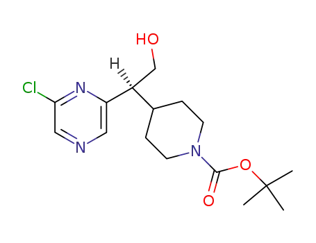 Molecular Structure of 135716-12-0 (1-Piperidinecarboxylic acid, 4-[1-(6-chloropyrazinyl)-2-hydroxyethyl]-,
1,1-dimethylethyl ester, (S)-)