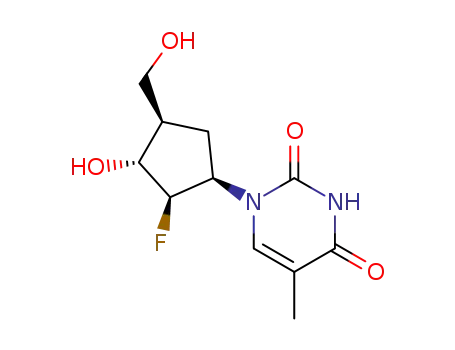 Molecular Structure of 110864-91-0 (1-((1,2,3,4)-2-fluoro-3-hydroxy-4-(hydroxymethyl)cyclopentyl)-5-methyl-2,4-(1H,3H)-pyrimidinedione)