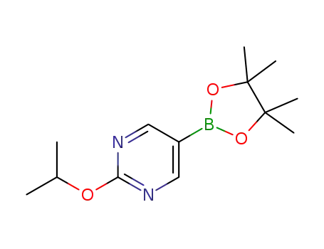 Molecular Structure of 1355066-82-8 (2-isopropoxy-5-(4,4,5,5-tetramethyl-1,3,2-dioxaborolan-2-yl)pyrimidine)