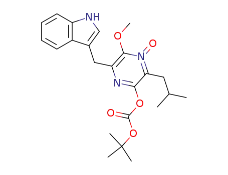 Carbonic acid, 1,1-dimethylethyl
6-(1H-indol-3-ylmethyl)-5-methoxy-3-(2-methylpropyl)-4-oxidopyrazinyl
ester