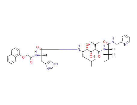 Molecular Structure of 112190-15-5 ((2R,3R,4R,5S)-3,4-dihydroxy-7-methyl-2-(1-methylethyl)-N-{(1S,2S)-2-methyl-1-[(pyridin-2-ylmethyl)carbamoyl]butyl}-5-({N-[(naphthalen-1-yloxy)acetyl]-L-histidyl}amino)octanamide)