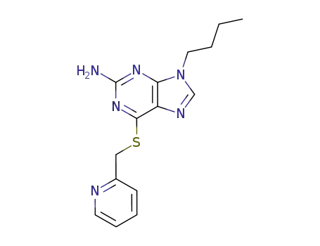 Molecular Structure of 13153-74-7 (9-butyl-6-[(pyridin-2-ylmethyl)sulfanyl]-9H-purin-2-amine)
