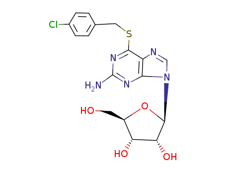 Molecular Structure of 93408-07-2 (2-[2-amino-6-[(4-chlorophenyl)methylsulfanyl]purin-9-yl]-5-(hydroxymet hyl)oxolane-3,4-diol)