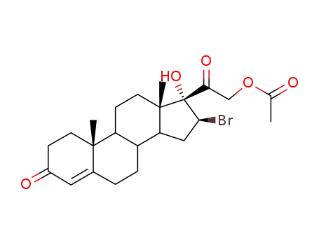 Molecular Structure of 14994-25-3 ([2-[(8R,9S,10R,13S,14S,16S,17R)-16-bromo-17-hydroxy-10,13-dimethyl-3-o xo-2,6,7,8,9,11,12,14,15,16-decahydro-1H-cyclopenta[a]phenanthren-17-y l]-2-oxo-ethyl] acetate)