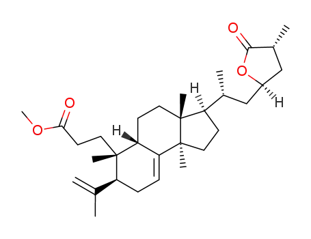 Molecular Structure of 108195-55-7 (methyl 3-[(3R,3aR,5aS,6S,7S,9bR)-3a,6,9b-trimethyl-3-{(2R)-1-[(2R,4R)-4-methyl-5-oxotetrahydrofuran-2-yl]propan-2-yl}-7-(prop-1-en-2-yl)-2,3,3a,4,5,5a,6,7,8,9b-decahydro-1H-cyclopenta[a]naphthalen-6-yl]propanoate)