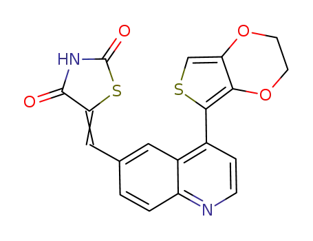 Molecular Structure of 1119898-47-3 (2,4-Thiazolidinedione, 5-[[4-(2,3-dihydrothieno[3,4-b]-1,4-dioxin-5-yl)-6-quinolinyl]Methylene]-)