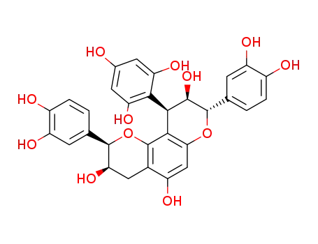 Molecular Structure of 130999-36-9 ((2R,3R:8S,9R,10R)-3,5,9-Trihydroxy-2,8-bis-(3,4-dihydroxyphenyl)-10-(2,4,6-trihydroxyphenyl)-2,3-cis-8,9-trans-9,10-cis-3,4,9,10-tetrahydro-2H,8H-pyrano<2,3-h>chromene)