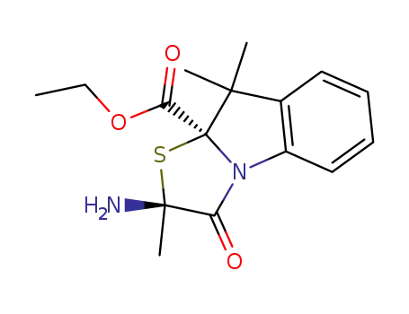 Molecular Structure of 57697-85-5 (2<i>t</i>-amino-2<i>c</i>,9,9-trimethyl-3-oxo-2,3-dihydro-9<i>H</i>-thiazolo[3,2-<i>a</i>]indole-9a<i>r</i>-carboxylic acid ethyl ester)