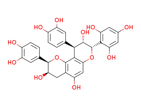 Molecular Structure of 131065-08-2 ((2R,3R:8S,9S,10R)-3,5,9-Trihydroxy-2,10-bis-(3,4-dihydroxyphenyl)-8-(2,4,6-trihydroxyphenyl)-2,3-cis-8,9-cis-9,10-trans-3,4,9,10-tetrahydro-2H,8H-pyrano<2,3-h>chromene)