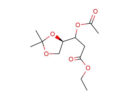 Molecular Structure of 81366-66-7 (3-Acetoxy-3-((R)-2,2-dimethyl-[1,3]dioxolan-4-yl)-propionic acid ethyl ester)