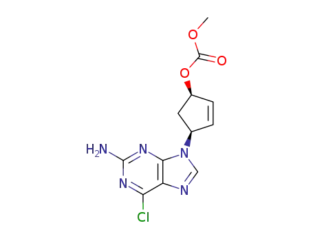 Molecular Structure of 134628-02-7 (cis-(+/-)-4-(2-Amino-6-chloro-9H-purin-9-yl)-2-cyclopenten-1-yl methyl carbonate)