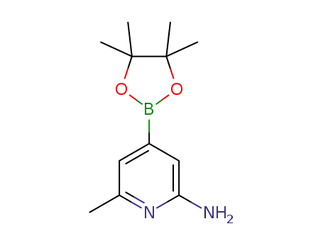 Molecular Structure of 1214242-09-7 (6-methyl-4-(4,4,5,5-tetramethyl-1,3,2-dioxaborolan-2-yl)pyridin-2-amine)