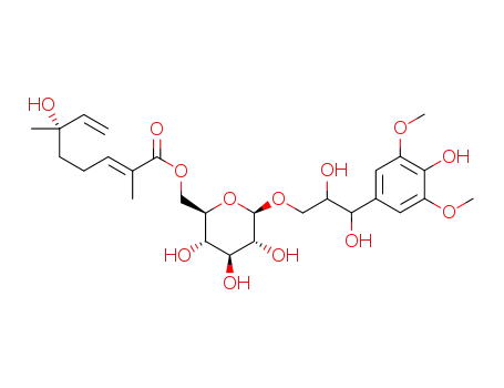 9-(6-O-[(2E,6S)-2,6-dimethyl-6-hydroxy-2,7-octadienoyl]-β-D-glucopyranosyloxy)syringoylglycerol