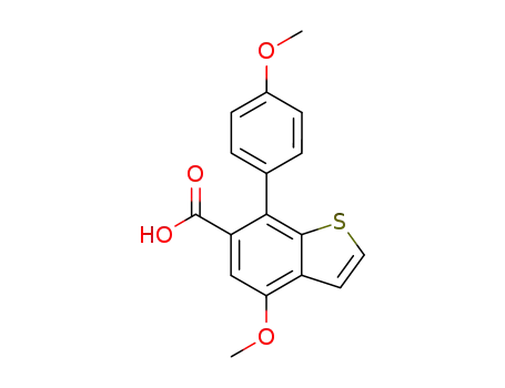 Molecular Structure of 65384-54-5 (Benzo[b]thiophene-6-carboxylic acid, 4-methoxy-7-(4-methoxyphenyl)-)