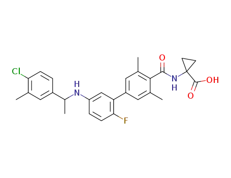 Molecular Structure of 1233332-37-0 ([1-(5′-((1-(4-chloro-3-methylphenyl)ethyl)amino)-2′-fluoro-3,5-dimethyl-[1,1′-biphenyl]-4-yl carboxamido)cyclopropanecarboxylic acid])