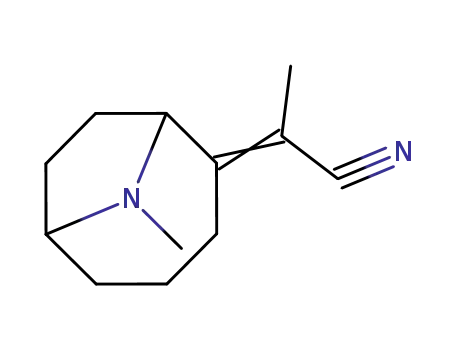Molecular Structure of 100514-06-5 (2-(1-cyano-1-ethylidene)-9-methyl-9-azabicyclo<4.2.1>nonane)
