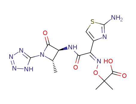 Molecular Structure of 90181-37-6 ((3S,4S)-4-methyl-3-[(Z)-2-(2-aminothiazol-4-yl)-2-(2-carboxyprop-2-oxyimino)acetamido]-1-(5-tetrazolyl)-azetidin-2-one)