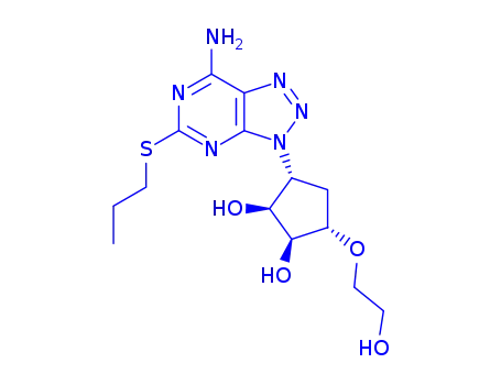 Molecular Structure of 1251765-07-7 (1,2-Cyclopentanediol, 3-[7-amino-5-(propylthio)-3H-1,2,3-triazolo[4,5-d]pyrimidin-3-yl]-5-(2-hydroxyethoxy)-, (1S,2S,3R,5S)-)