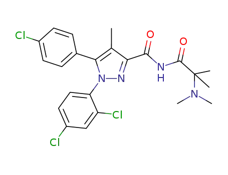 Molecular Structure of 1020100-62-2 (1H-Pyrazole-3-carboxamide, 5-(4-chlorophenyl)-1-(2,4-dichlorophenyl)-N-[2-(dimethylamino)-2-methyl-1-oxopropyl]-4-methyl-)